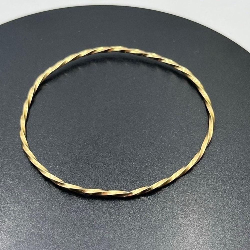 14K Yellow Gold Twisted Bangle Bracelet 8" Slip-On Tested Estate Jewelry